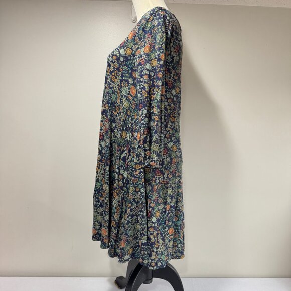 PERUVIAN CONNECTION Pima Cotton & Modal Blue Floral Midi Dress - Picture 2 of 8